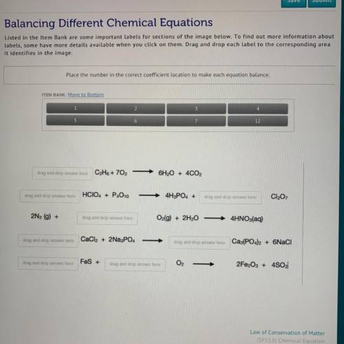 Balancing Different Chemical Equations

Listed in the Item Bank are some important labels for sect