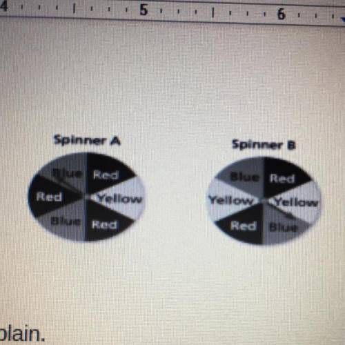 You are playing a game using the spinners shown.

1. You want to spin red. Which spinner should yo