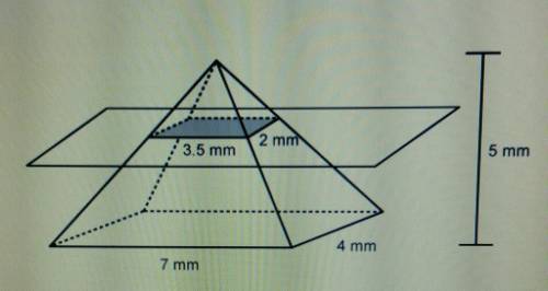 A slice is made to the base of a right rectangular pyramid as shown. what is the area of the result