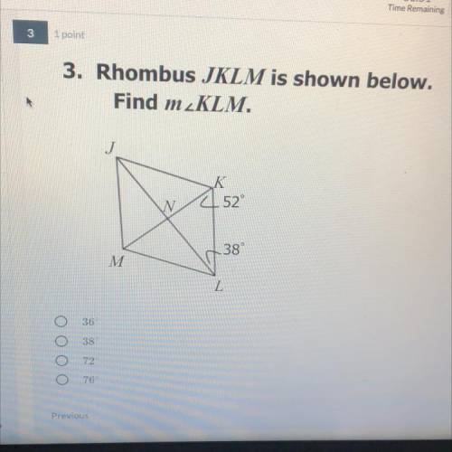 Help. rhombus JKLM is shown below. Find m<￼KLM