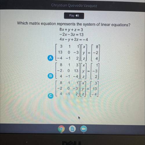 Which matrix equation represents the system of linear equation ?