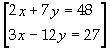 Solve the system of linear equations using the matrix method.
What do X and Y equal?