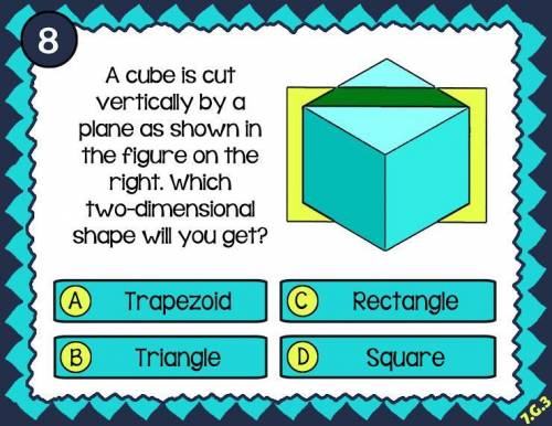 A cube is cut vertically by a plane as shown in the figure on the right. Which two-dimensional shap