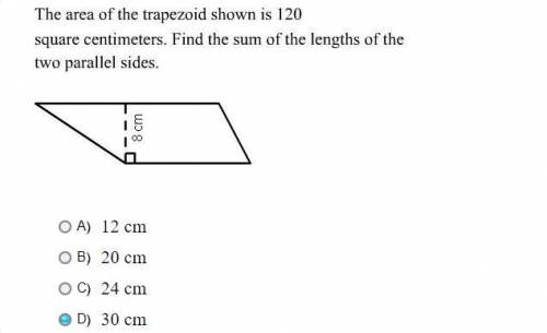 The area of the trapezoid shown is 120 square centimeters. Find the sum of the lengths of the two p