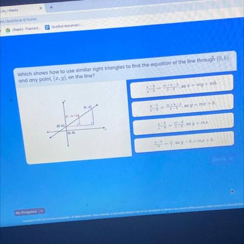 Which shows how to use similar right triangles to find the equation of the line through (0,6)

and