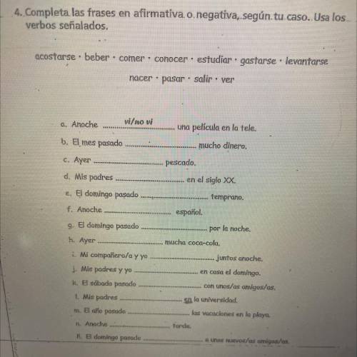 Please help me with this spanish work. ill mark brainliest