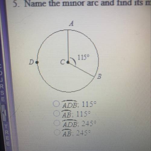 Name the minor arc and find its measure.