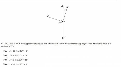 If ∠WOZ and ∠WOX are supplementary angles and ∠WOX and ∠XOY are complementary angles, then what is
