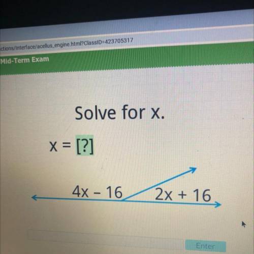 Solve for x.
x = [?]
4x - 16
2x + 16,
,