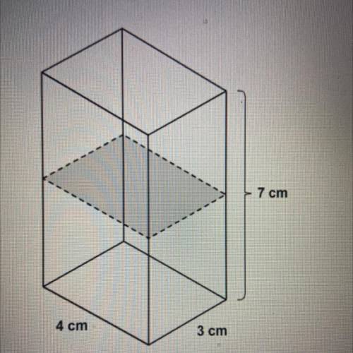The right rectangular prism will be sliced parallel to its base

along the dashed line
Select from
