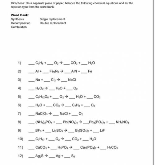 I need to know what are the reaction type of theses chemical equations