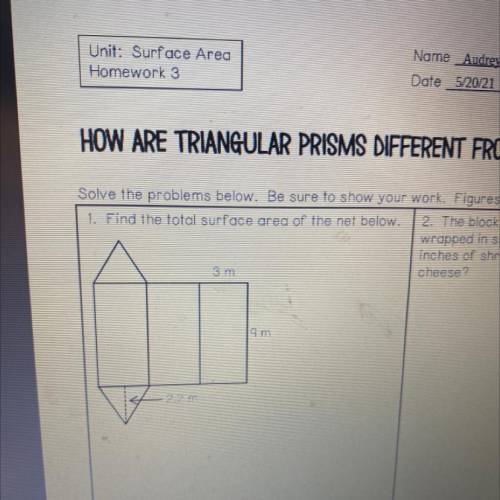 Find the total surface area of the net below.