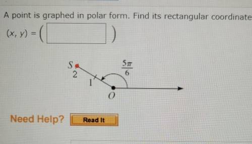 Someone please help NO LINKS

A point is graphed in polar form. Find its rectangular coordinat