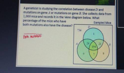 Ageneticist is studying the correlation between disease D and mutations on gene A or mutations on g