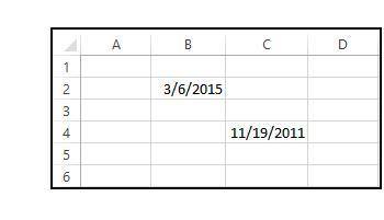 What formula would you enter to find the difference between the two dates shown?

=C2-B4
=B2-C4
=C