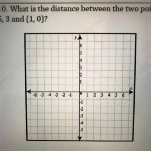 What is the distance between the two points 5,3 and (1,0)?