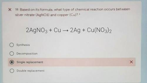 please I need help Based on its formula what type of chemical reaction occurs between silver nitrat