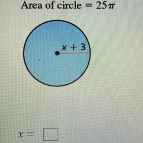 URGENT PLZ HELP 
find the value of x 
area of circle = 25pi
radius = x+3