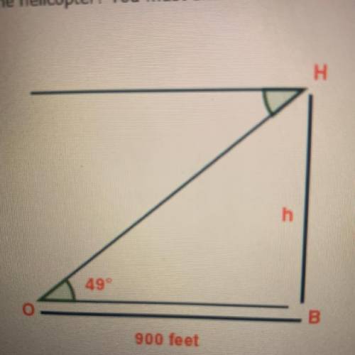 As shown below, an observer (O) is located 900 feet from a building (B). The observer notices a hel