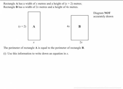 Please help (no links or fake answers)

Rectangle A has a width of x metres and a height of (x + 2