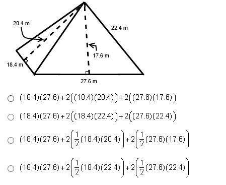 Which expression represents the total surface area, in square meters, of the rectangular pyramid be