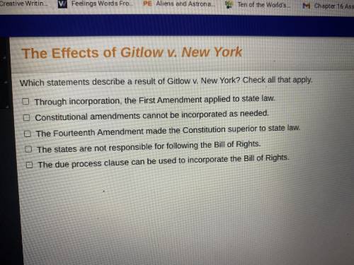 Which statements describe a result gitlow v new york? Check all that apply
