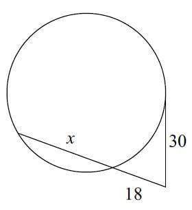 Find the length of x. Assume that lines which appear to be tangent to the circle are tangent.

A)