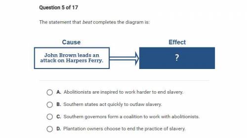 The statement that best completes the diagram is:

Cause:John Brown leads an attack on Harpers Fer