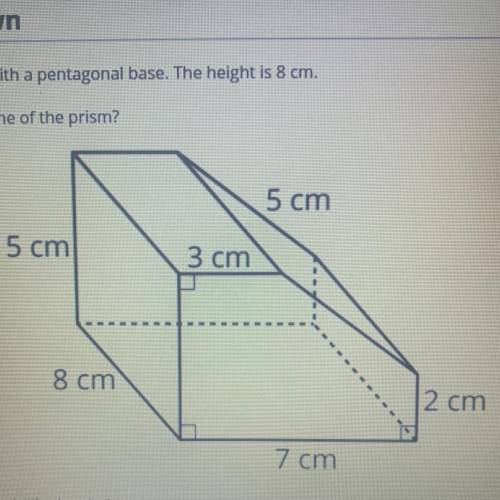 Here is a prism with a pentagonal base. The height is 8 cm.

1.What is the volume of the prism?
2.
