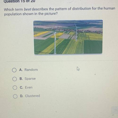 Which term best describes the pattern of distribution for the human

population shown in the pictu