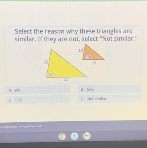 HELP  select the reason why these triangles are similar. if they are not, select “not similar
