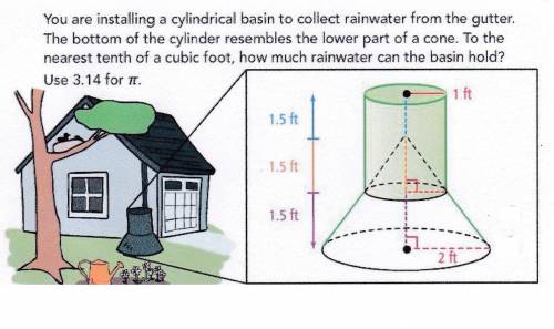 You are installing a cylindrical basin to collect rainwater from the gutter. The bottom of the cyli