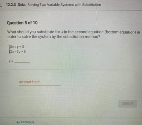 What should you substitute for x in the second equation in order to solve the system by the substit