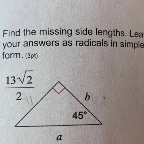 Find the missing side lengths. Leave your answers as radicals is simplest form.