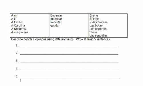 Describe people’s opinions using different verbs. Write at least 5 sentences. PLEASE HELP WILL GIVE
