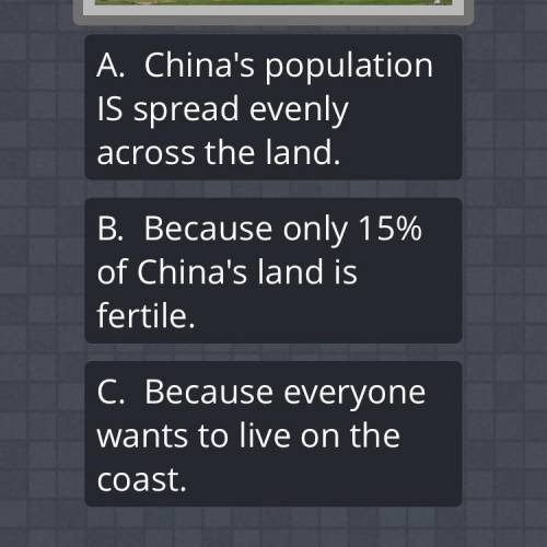 Why isn't China's population evenly spread across the land?

Give evidence!
•••••••••••••••••••