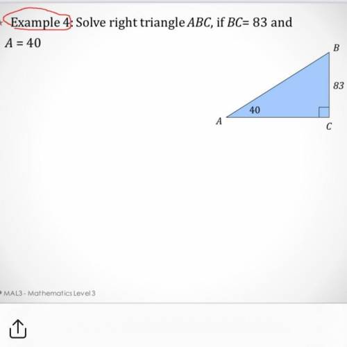 Solve right tringle if BC = 83 and A = 40