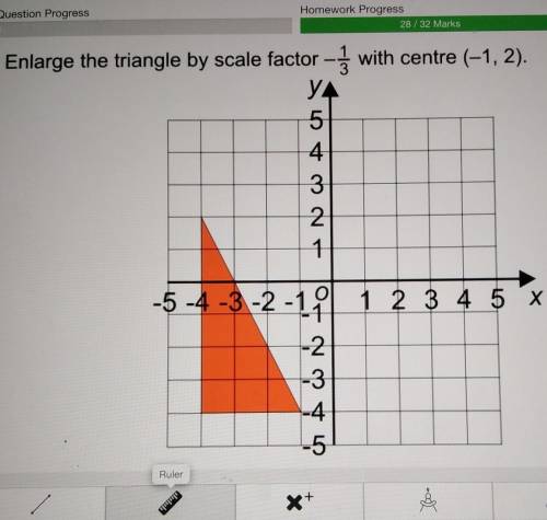 Enlarge the triangle by scale factor - 1/3 with centre (-1, 2).​