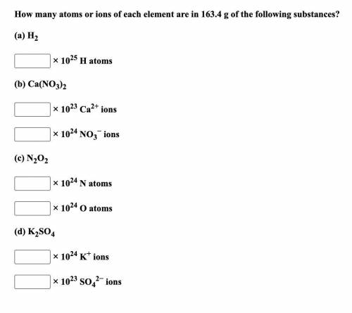 How many atoms or ions of each element are in 163.4 g of the following substances?