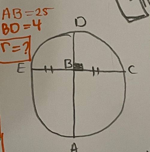 AB=25 , BD=4, Solve for the radius?
Please help