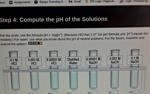 For the acids, use the formula pH = -log(H+). (Because HCI has 1 Htion per formula unit, [H] equals