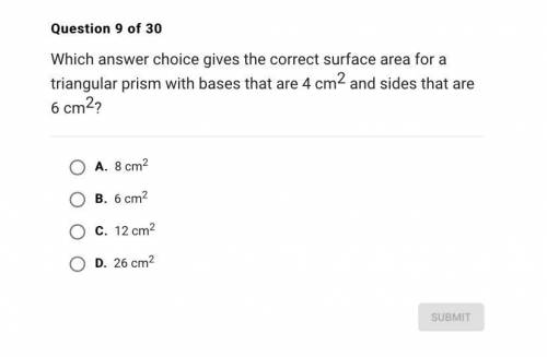 Which answer choice gives the correct surface area?