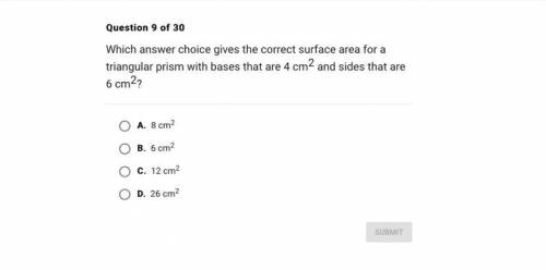 Which answer choice gives the correct surface area?
