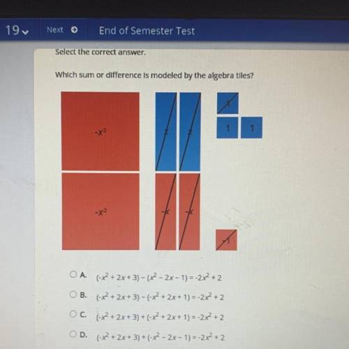 15 points, Which sum or difference is modeled by the algebra tiles