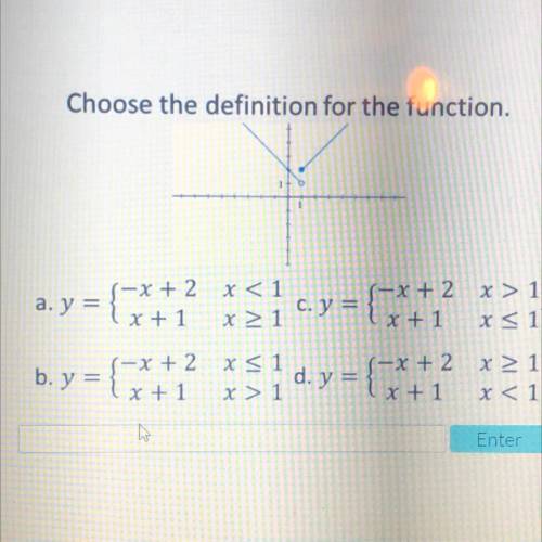 PLS HELP QUICKLY!!! Choose the definition for the function.

s-x+ 2 x <1 S-x+ 2 x > 1
a. y =