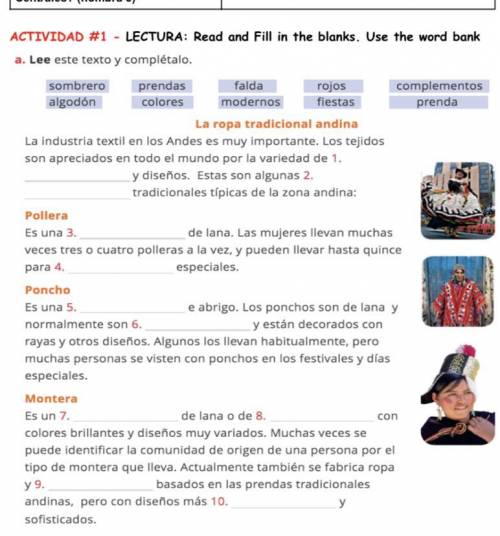 ACTIVIDAD #1 - LECTURA: Read and Fill in the blanks. Use the word bank

a. Lee este texto y complé