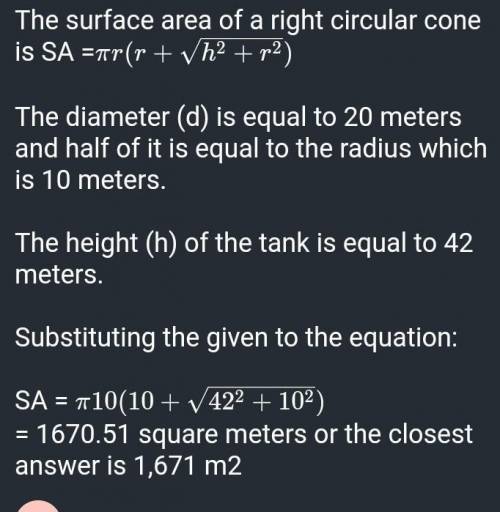 What is the area of a tank 42 meters tall and a diameter of 20 meters