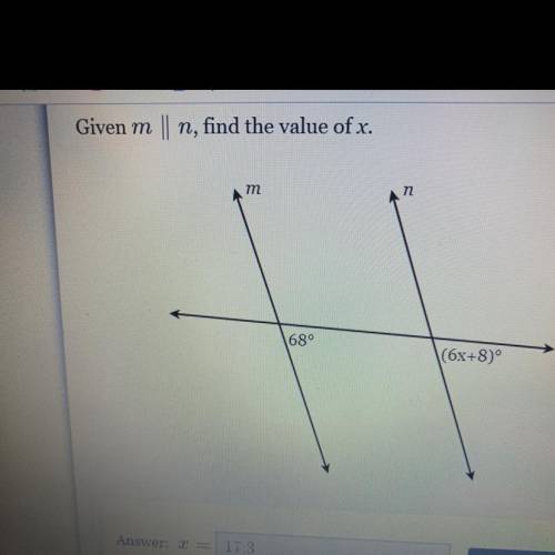 Given m | n, find the value of x.
m
n
68
(6x+8)