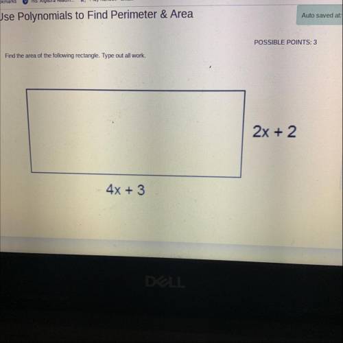 Find the area of the following rectangle. Type out al work
