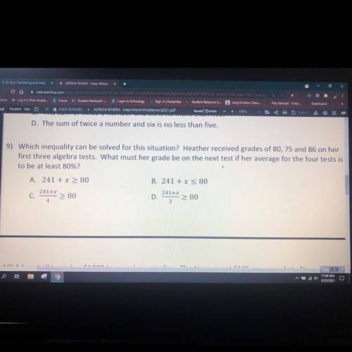 Please help me quick please solve in inequality form